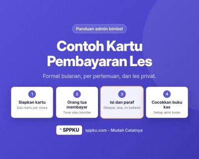 Contoh kartu pembayaran les dari SPPKU: kolom wajib, format bulanan, per pertemuan, les privat, dan paket yang dicicil